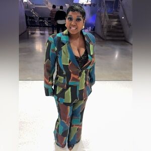 Colorful Abstract Blazer and Pants Set